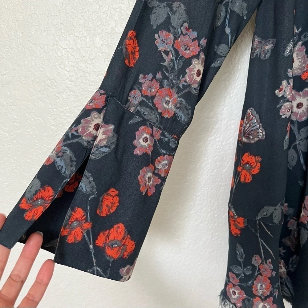 2/$30 Free People Boho So Fine Smocked Floral Long Sleeve Tunic Top SZ XS